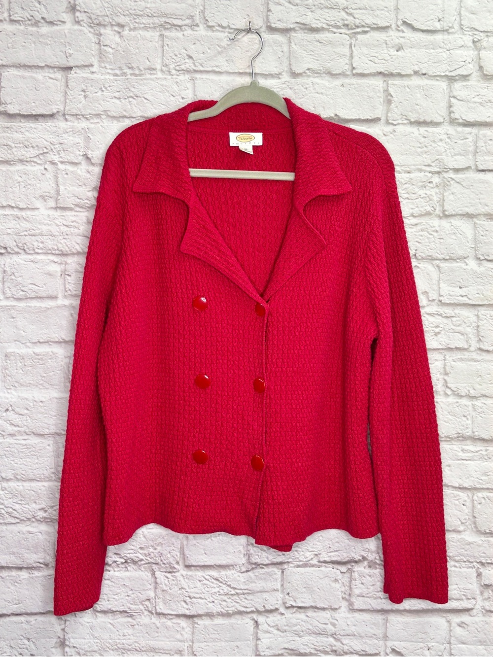 VTG Talbots Womens Sweater Jacket Size XL Petites Snap Buttons Cotton Thick Red